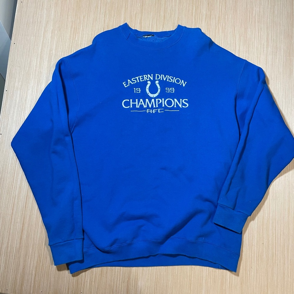 Vintage Indianapolis Colts Sweatshirt Mens 1999 AFC Champions Blue Crewneck